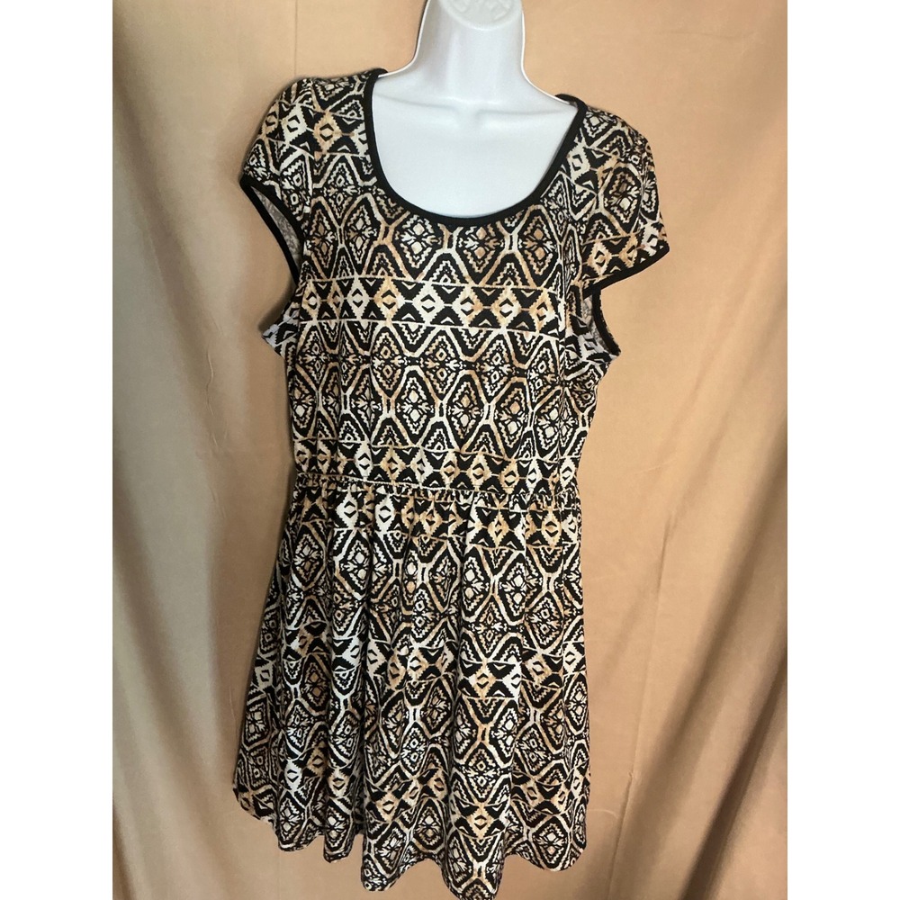 Delirious Los Angeles Skater Dress Womens 2X Black Tan Excellent Geometric Boho